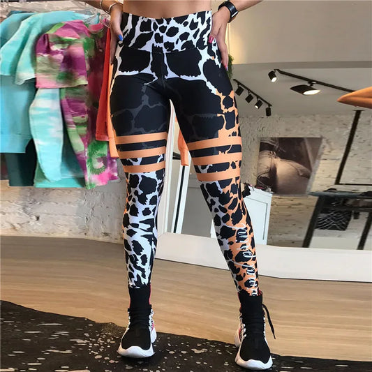 Leopard Stripe Women's Pants Push Up Running Sports Leggings